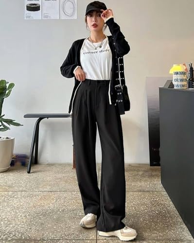 Image of Toochki Trousers for Woman Pants Women's Formal Office Korean | Black Track Pant | Straight | Cotton Spandex Stretchable Trouser | High-Waisted Bottom Wear