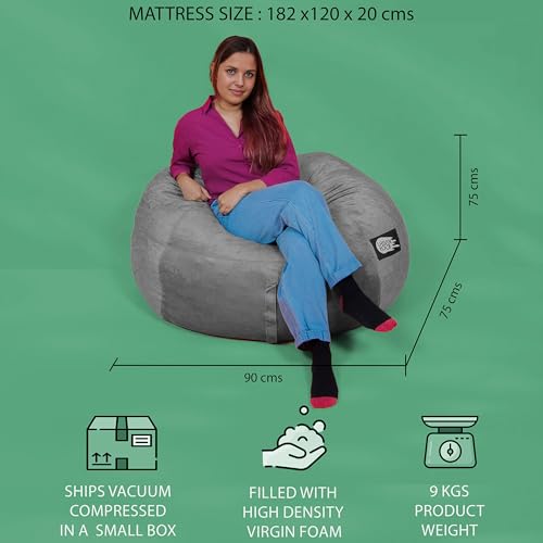 Image of Yogi Sack - Plush, Ultra Soft Memory Foam Blend Bean Bag Chair with Washable Cover - Never Goes Flat (Medium, Silver, Bean Bag Bed)
