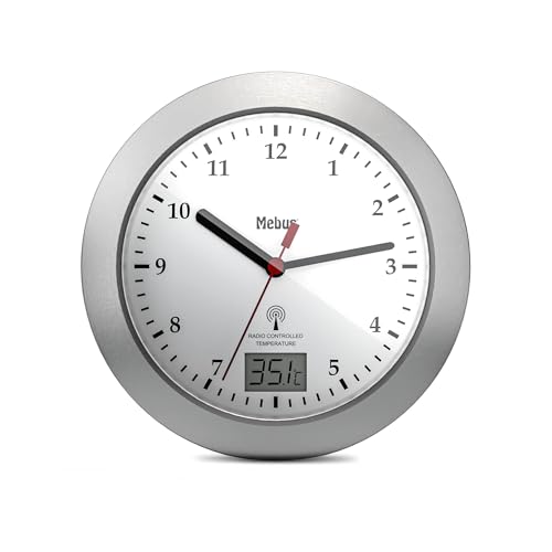 Reloj de baño inalámbrico, Pantalla Digital de Temperatura, Marco de Aluminio, ventosas, Esfera Blanca, Modelo 41124, práctico e Impermeable