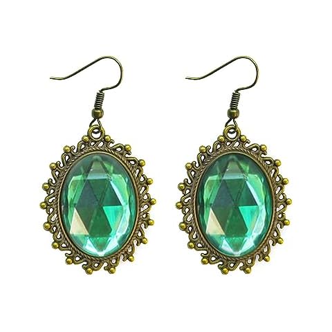 Youniker Retro Lolita Halloween Costume Jewelry for Women Gothic Earrings Halloween Punk Costume Party Royal Court Vampire Witch Rhinestone Teardrop Chandelier Drop Earrings (Green) Cover