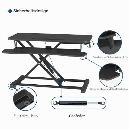 BONTEC Steh-Sitz Schreibtisch Steharbeitsplatz Stehpult Standtisch Ergonomische Höhenverstellbar für PC-Computerbildschirm, Laptop | 80x40cm Plattform mit Tastaturablage, 15 kg Kapazität, Schwarz