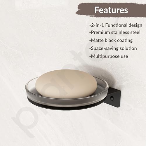 Image of Plantex Single Soap Dish /Stainless Steel Glass Soap Holder /Case /Stand /Soap Bar for Kitchen /Bathroom Accessories - Pack of 1 (Black)
