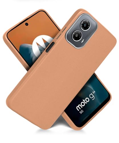 Image of WOW IMAGINE Back Cover for Motorola Moto G34 5G | Moto G45 5G | Ultra Slim Flexible Non-Slip Grip | Inner Fabric | Metal Camera Ring & Lightweight Soft Silicone Mobile Case - Tan Brown