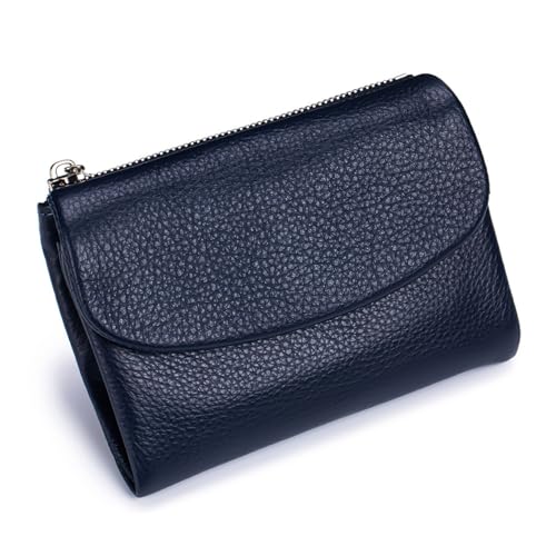Unisex Pebble Leather Wallet – Compact Purse With Card Slots, Full-Grain Leather, Genuine Leather Small Wallets For Women (Dark Blue)