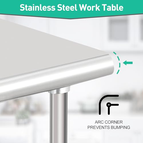 Stainless Steel Prep Table, NSF Commercial Work Table 60 x 24 x 35 Inches with Undershelf, Stainless Steel Table for Food Prep & Work, Heavy Duty for Kitchen, Restaurant, Hotel, Silver