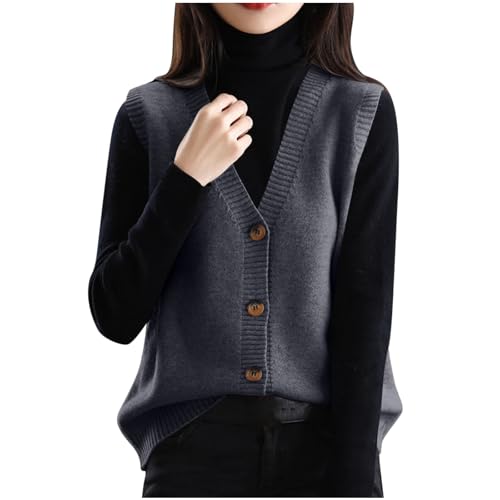 YAOJIWANG Chaleco sin Mangas Mujer suéter clásico Caballero V Cuello de Punto Chaleco suéter Tank Tops Mujer Chaleco Jersey Tops Suéter Fino Cuello Casual Jersey de Punto para Mujeres