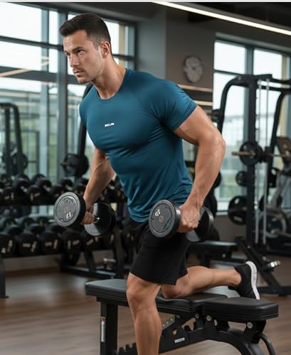 Image of BULLAR Men's Polyester Blend Compression T-Shirt, Half Sleeve Athletic Sports Tight, Crew Neck, Slim Fit, Black, for Fitness and Workout