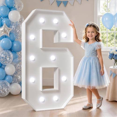 Image of Marquee Numbers, 4FT Marquee Light Up Numbers 6 With Cool Light | Large Numbers with Cool light for 16th 60th Birthday Party Decorations, Anniversary Decor 22 Pcs Accessory Set