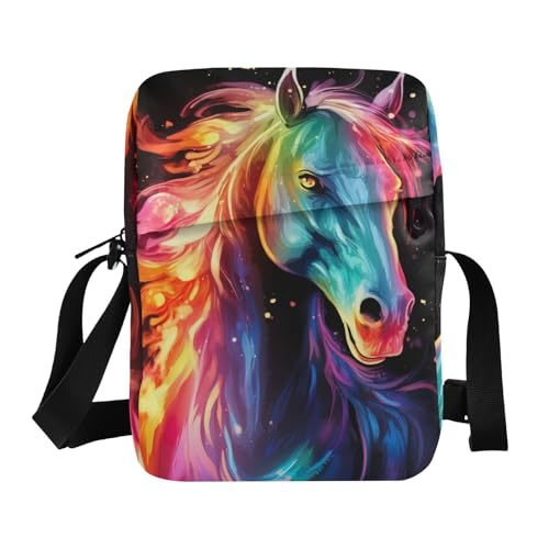 Crossbody Bag Color Flame Horse Animal Messenger Bag for Women Men Purse Shoulder Bag Satchel Bag with Adjustable Strap 202a0636