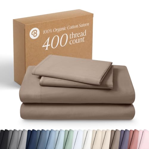 Bare Home 100% Organic Cotton Sateen Sheet Set (Queen, Taupe)