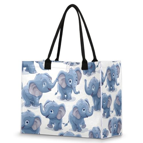 Happy Blue Elephants Tote Bag for Women Large Beach Bag Reusable Tote Bags for Work Travel Beach Shopping