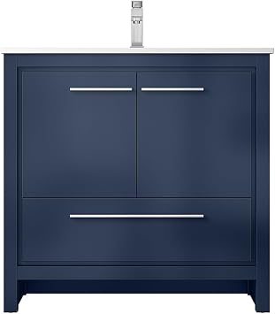Lafarre 36 in W x 20 in D Navy Blue Bath Vanity, Cultured Marble Top and Chrome Faucet Set