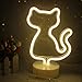 Luces de neón LED de gato blanco cálido, luces de neón USB/batería, lindos carteles nocturnos, adecuados para habitaciones infantiles, cumpleaños de niñas, suministros de Navidad y fiesta