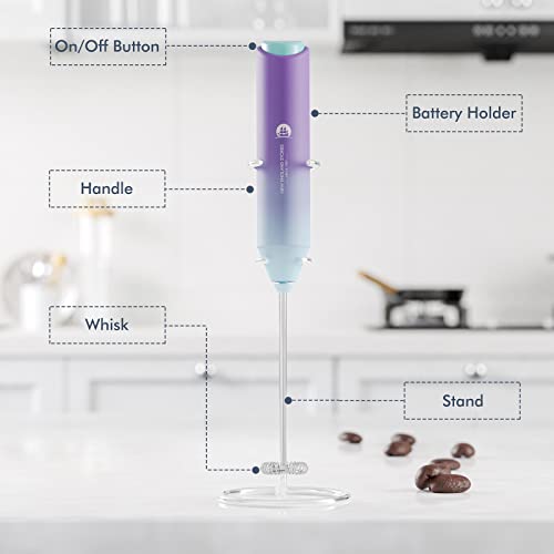 Image of Powerful Milk Frother Handheld Foam Maker, Mini Whisk Drink Mixer for Coffee, Cappuccino, Latte, Matcha, Hot Chocolate, With Stand, North Light