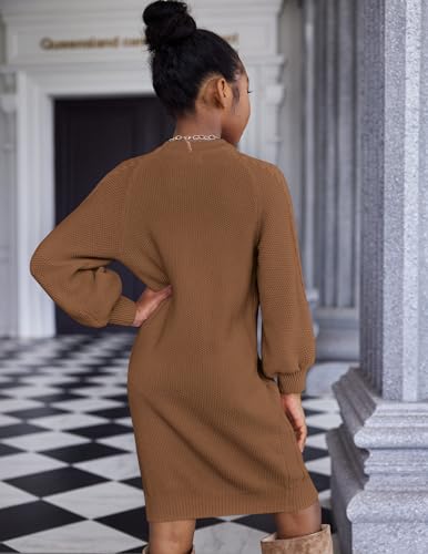 Arshiner Girl's Sweater Dress Puff Long Sleeve Casual Cable Knit Pullover Fall Dresses for 6-12 Years4