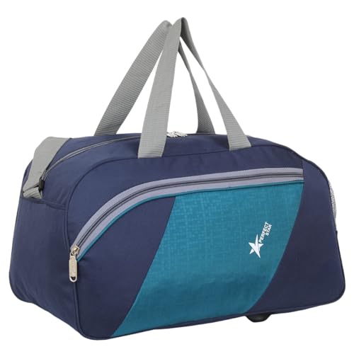 Image of Perfect Star 40L Travel Duffle Bag for Men & Women | Lightweight Polyester Luggage Bag Without Wheels | Water-Resistant Hand Carry Bag for Travel, Gym, Weekend Trips (42x23x29 cm) (Navy T-Blue)