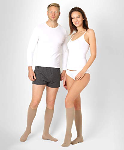 u00aeBefit24 Calcetines de Compresión (10-18 mmHg, 70 Denieres) para Hombre y Mujer - Medias de Compresion para Varices, Embarazo y Circulación [ Size 2 - Short: A - Beige ]