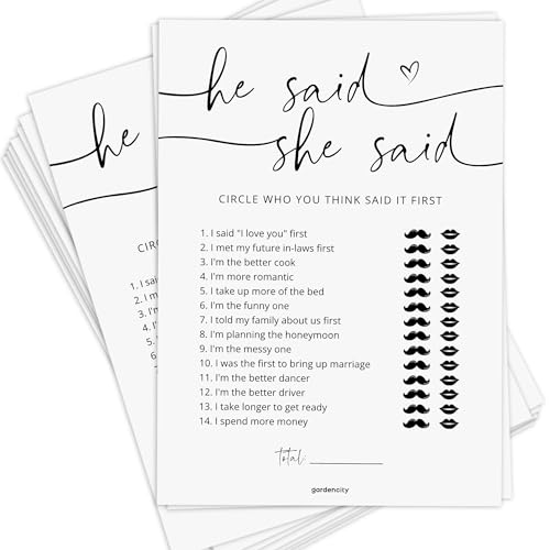 Bridal Shower Games, He Said She Said Bridal Shower Game for 50 Guests, Minimalist
