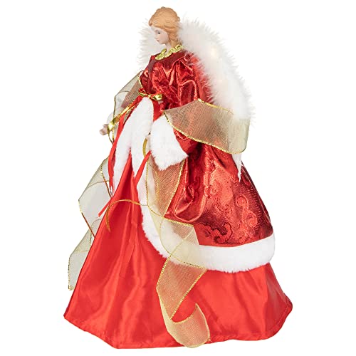 Northlight Angel With Lighted Candle Christmas Tree Topper, 14", Red And White #TOP1