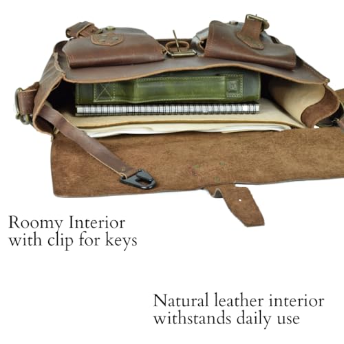 Handmade Brown Leather Briefcase by World Orphans - Full Grain Genuine Leather with Pullup3