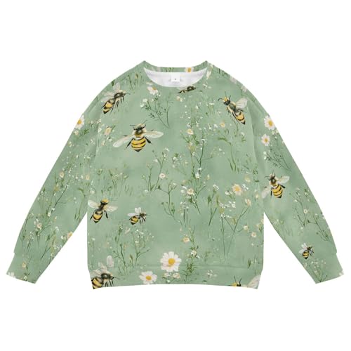 JUNZAN Sweet Bees Sage Green Little Girls Sweatshirt Hoodie Fleece Kids Pullover Hoodie Athletic 4T