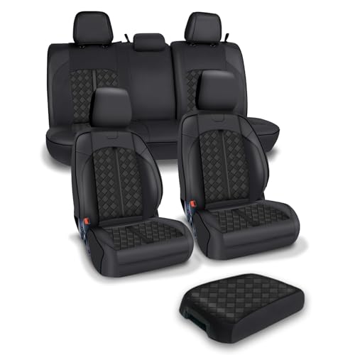 Image of Carlimeki Leather Seat Covers Custom Fit for Tacoma Gen 3rd (2016-2023) Double & Crew Cab, for SR, SR5, Limited, TRD Pro, TRD Sport, TRD Off-Road, Trail Special Edition - Fully Covered | For Double & Crew Cab only - Fits SR, SR5, Limited, TRD Pro, TRD Sport, TRD Off-Road, Trail Special Edition - Fully Covered
