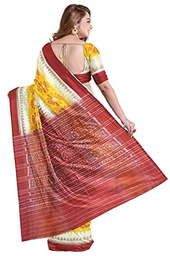 Image of Odisha Sambalpuri Handloom Ikat Women's Cotton Saree, Odisha Handloom Handmade Pure Cotton Khandua Saree, Ikkat Orissa Traditional Handloom Saree Without Blouse