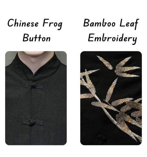 Men's Linen Cotton Traditional Chinese Tang Suit Shirt, Vintage Elbow Sleeve Frog Buttons Lightweight Jacket4