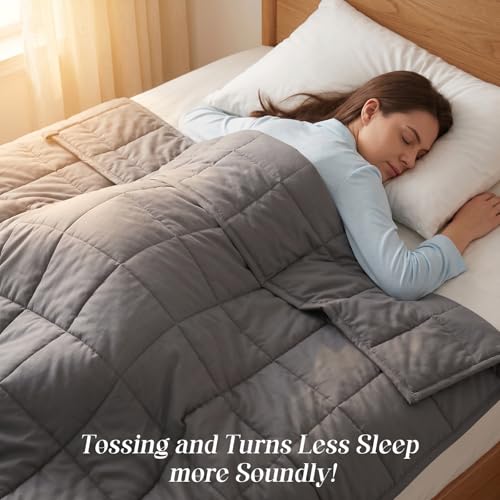 Image of Smart Queen Weighted Blanket for Adults (25 lbs, 78 inchx85 inch, King Size) Breathable Heavy Throw Blanket for 220-280 lbs, Soft Thick Blankets with Cooling Glass Beads, All Season, Machine Washable, Grey