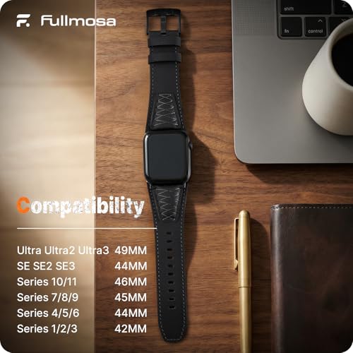 Image of Fullmosa Top Grain Vintage Leather Strap Compatible for Apple Watch