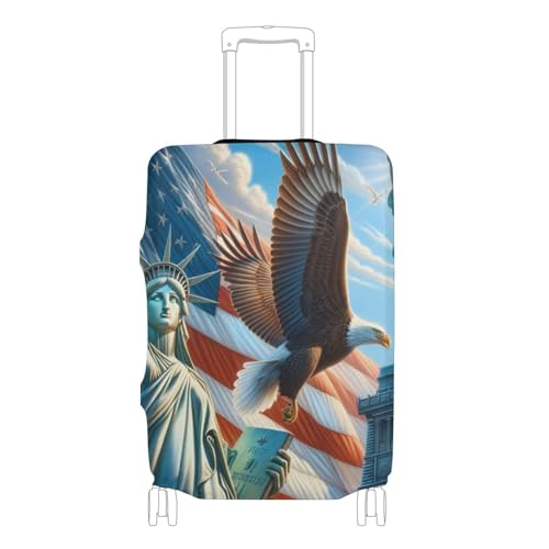 Joisal Suitcase Cover Cute Luggage Protector USA Flag and Icons Protective Floral Travel Vacation Essentials, XL, Fits 29-32 Inch Case - Main Image
