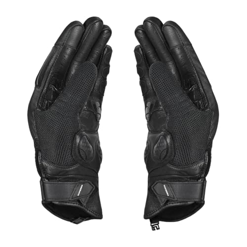 Image of ViaTerra Holeshot Pro - Semi Gauntlet Hybrid Riding Gloves |Goatskin Leather |Touchscreen, Knox SPS 303 Palm Protection with Handy Clip Motorcycle Gloves (Black, L)