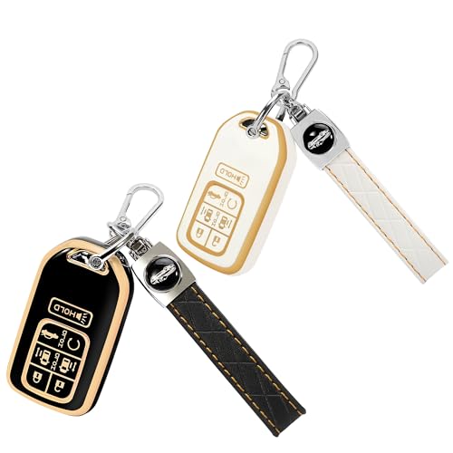 TOMALL 2 Pack for Honda Odyssey Key Fob Cover with Keychain 7 Buttons Soft TPU Key Fob Protector Compatible with 2018-2024 Honda Odyssey Elite Touring EXL Sport EX Car Key Cover (Black + White)