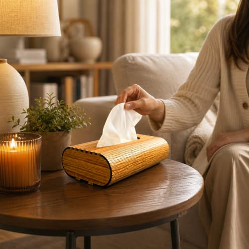 Image of Zesta Wooden Tissue Holder Dining Table Decor | Napkin Stand Kitchen Countertop | Paper Dispenser Case Car Interior | Decorative Wooden Artifact Home Accessory Organizer (Modern Brown)