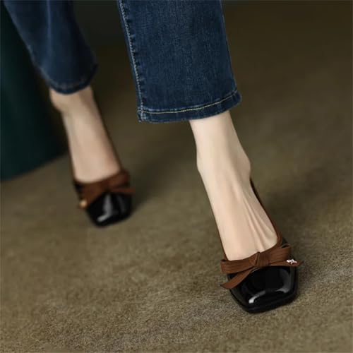 Women Casual Vintage Bowknot Flat Shoes Winter Fashion British Style Elegant Square Toe Pumps3