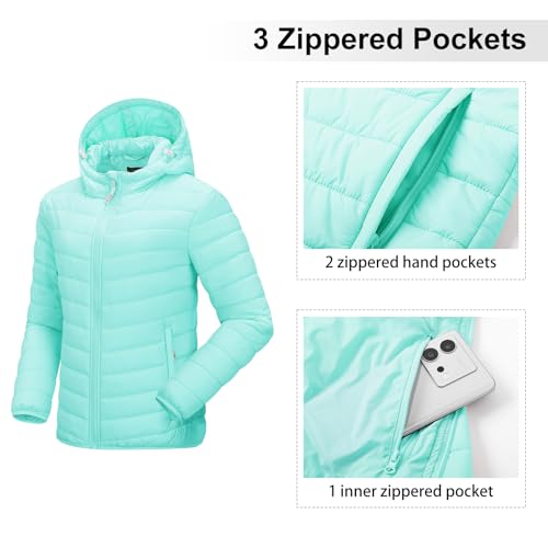 Image of Outdoor Ventures Women's Packable Lightweight Full-Zip Puffer Jacket with Hood Quilted Winter Coat