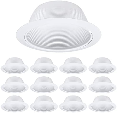 TORCHSTAR 12-Pack 6 Inch Classic White Recessed Light Trim, Step Baffle with Detachable Ring, Full Metal, for 6 Inch Recessed Can, Fit Halo/Juno Remodel Recessed Housing, White