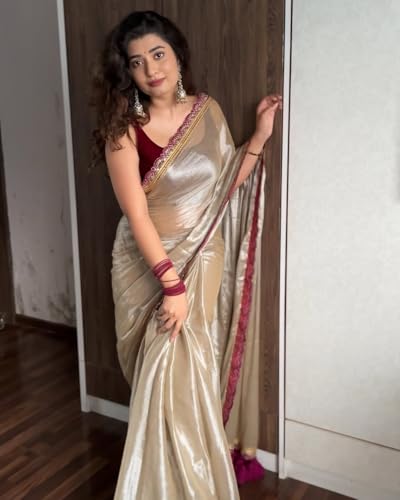 Image of Sidhidata Women's Soft Organza Silk Saree With Embroidered Lace Boarder & Jhumka With Unstitched Blouse Piece (Palak)
