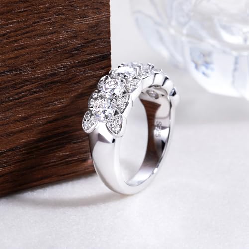 CannyCat Moissanite Eternity Ring for Women 4.0 mm VVS D color 2.0 CTTW Moissanites Wedding Band Platinum-Plated Silver Anniversary Engagement Chunky Wide Half Eternity Band4