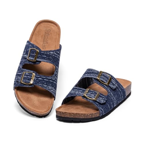 Image of Women's Comfy Arch Support Cork Footbed Adjustable Knitting Straps Indoor and Outdoor Slides Sandals