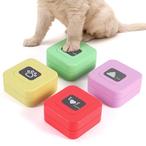 Dog Talk Button Voice Recording Button, Dog Buttons for Communication Pet Training Buzzer,Funny Gift for Family,Friends - 4 Color Packs