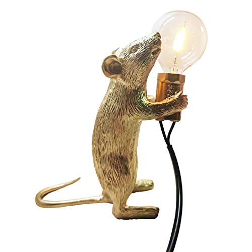NorDiem Cute Mouse Table Lamp, Gold Standing Resin Animal Desk Light with E12 LED Bulb Included,...