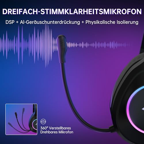 AOC Kabelloses Gaming-Headset mit Mikrofon für PC, PS5, PS4 und Switch – Ansicht 5