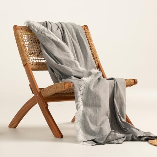 GAMUSI Mehrzweck-Sofaüberwurf, Picknickdecke, Jarapa Foulard Bettüberwurf, Sofadecken aus glatter Baumwolle – 180x140 cm, Hellgrau