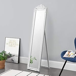 Spiegel vrijstaand met barok lijst verstelbaar 160×40 cm wit