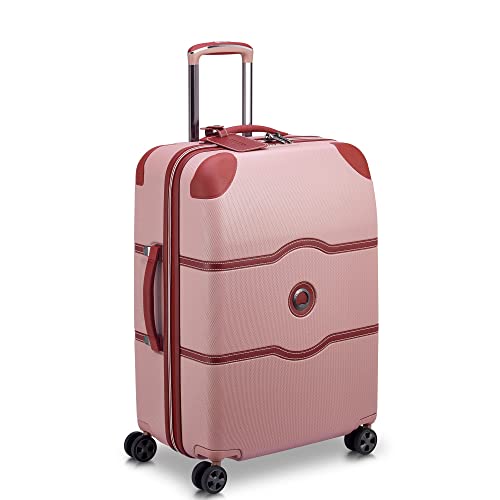 Image of DELSEY PARIS Chatelet Air 2.0 Checked Suitcase 24 Inch Medium, Hardside Polycarbonate Luggage, Dual-Density Spinner Wheels, TSA Lock, Pink