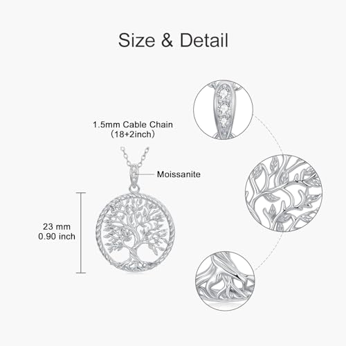 Moissanite Tree of Life Necklace, 925 Sterling Silver Family Tree of Life Pendant Necklaces Jewelry Gift for Women/Mom/Wife/Grandma3