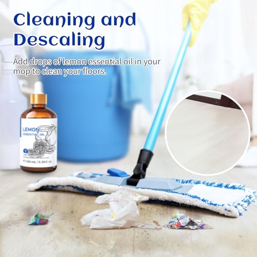 Image of HIQILI Lemon Essential Oil, Household Cleaning, Air Purification, Skin Care, Can be Added to Cleansers, Sprays, Body Lotions Use - 3.38 Fl Oz /100ML