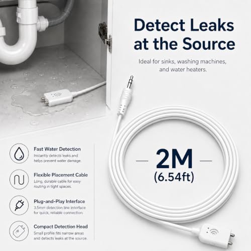 Image of 6.6ft Wired Water Leak Sensor, Real-Time Leak Detection for Whole-Home Protection, Automatic Shut-Off, High-Sensitivity Water Detector, Compatible with AIWSH Smart Water Auto Shut-Off Valve
