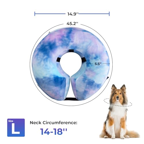Image of Dog Cone, Uadonile Inflatable Cone Collar for Dogs and Cats, Dog Neck Collar Recovery E-Collar Alternative After Surgery, Elizabethan Collar for Dogs Recovery(Tie-dye Purple Blue, L)